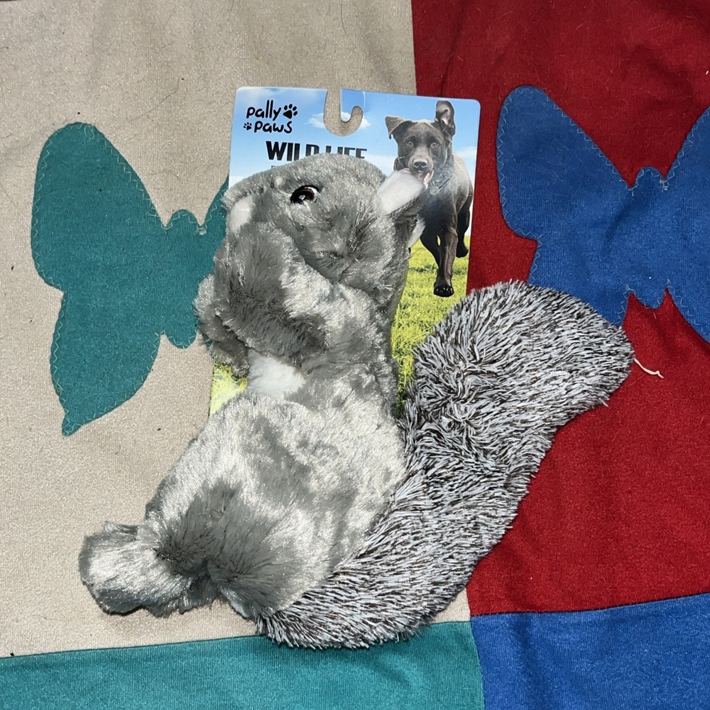 Pally Paws Squirrel 14" Dog Toy‎ w/Squeaker Grey/White/Black